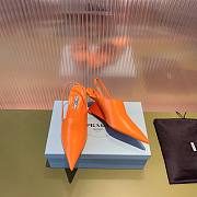 Prada Brushed Leather Slingback Wedge Pumps Orange 11417 - 4