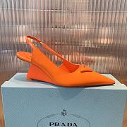 Prada Brushed Leather Slingback Wedge Pumps Orange (Logo) 11422 - 1