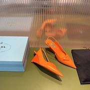 Prada Brushed Leather Slingback Wedge Pumps Orange (Logo) 11422 - 2
