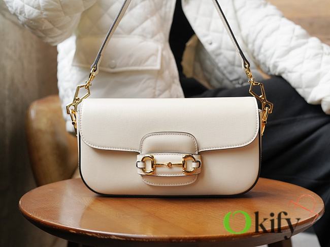 Okify Gucci Horsebit 1955 Small Shoulder Bag White Leather - 1