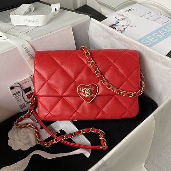 CC 23S Heart Flap Bag Red Leather