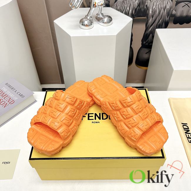 Fendi Logo Embossed Cloud Slides Orange - 1