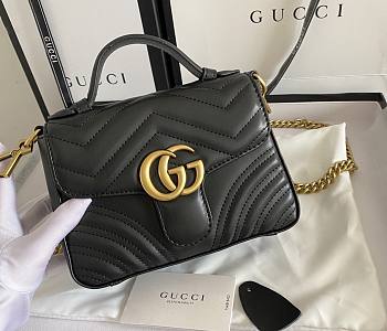 Gucci GG Marmont Mini Top Handle Bag 21 Black Chevron Leather 547260