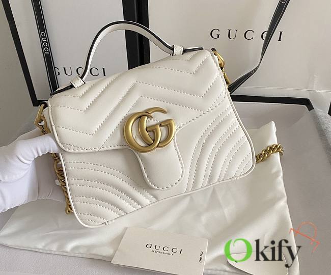 Gucci GG Marmont Mini Top Handle Bag 21 White Chevron Leather 547260 - 1