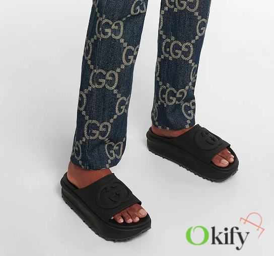 Gucci Slide Sandal with Interlocking G Black Rubber - 1
