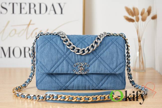 Chanel 19 Handbag Light Blue Denim 30 Jumbo  - 1