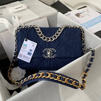 Chanel 19 Handbag Dark Blue Denim 25 Medium