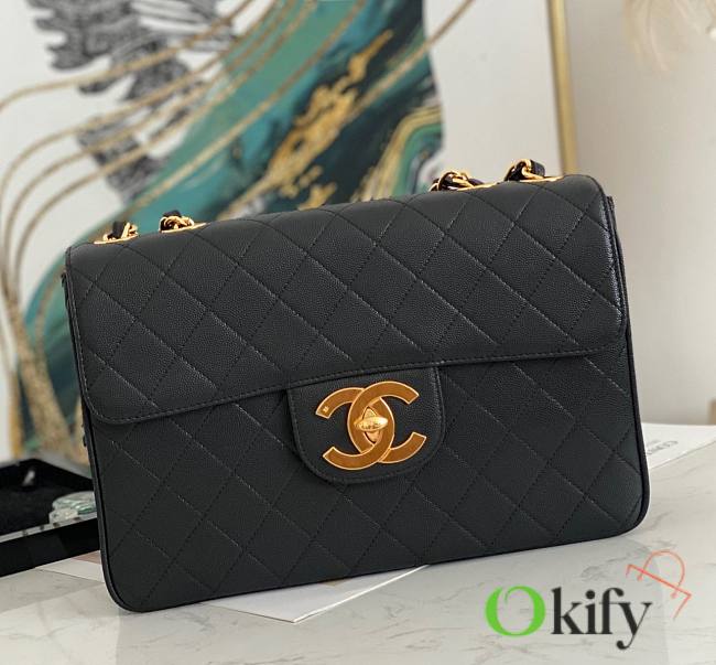Chanel Jumbo Quilted Flapbag Black Caviar Leather - 1
