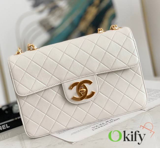 Chanel Jumbo Quilted Flapbag White Calfskin Leather - 1