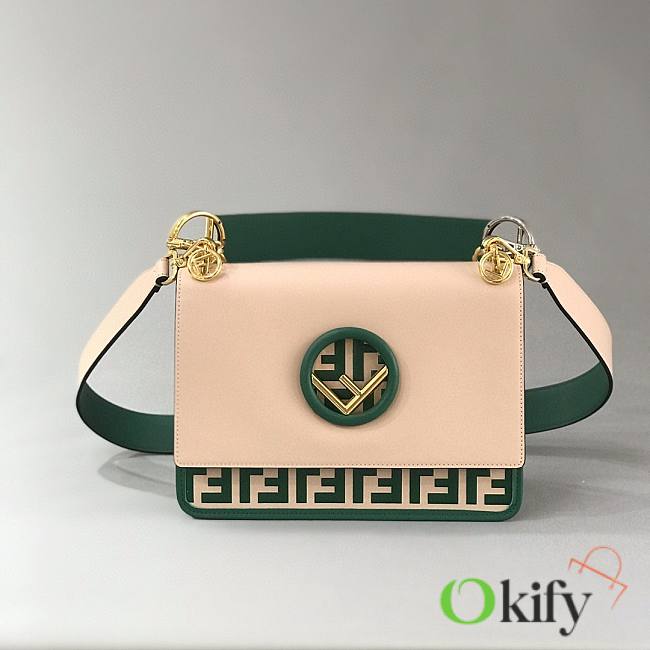 Fendi Kan I Medium FF Logo Handbag Pink and Green - 1