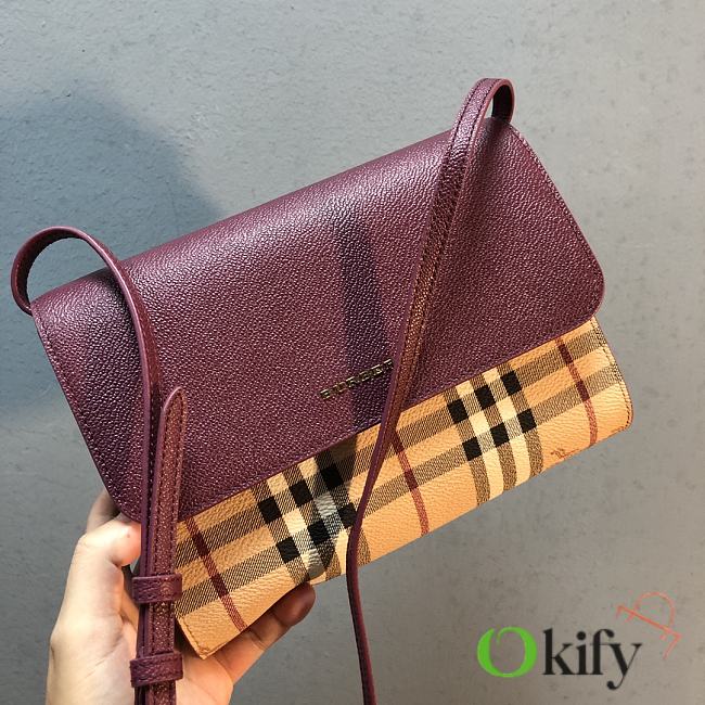 Burberry Check E-canvas and Purple Leather Crossbody Bag - 1
