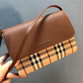Burberry Check E-canvas and Brown Leather Crossbody Bag