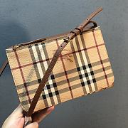 Burberry Check E-canvas and Brown Leather Crossbody Bag - 5
