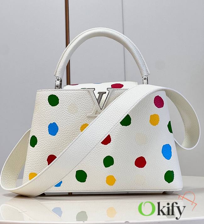 LV x YK Capucines MM 31 Bag 3D Painted Dots Print White Taurillon Leather - 1