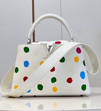 LV x YK Capucines MM 31 Bag 3D Painted Dots Print White Taurillon Leather