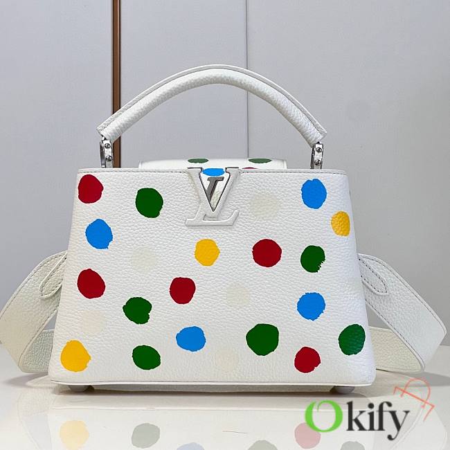 LV x YK Capucines BB 27 Bag 3D Painted Dots Print White Taurillon Leather - 1
