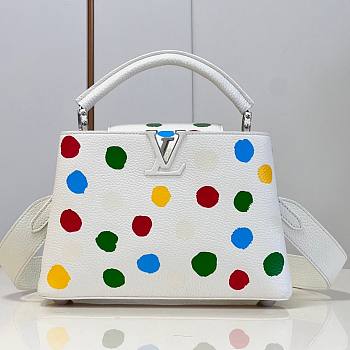 LV x YK Capucines BB 27 Bag 3D Painted Dots Print White Taurillon Leather