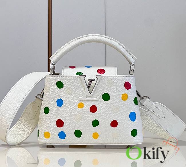 LV x YK Capucines BB 21 Bag 3D Painted Dots Print White Taurillon Leather - 1