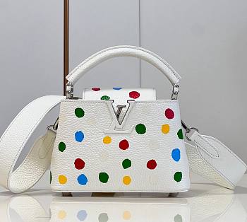 LV x YK Capucines BB 21 Bag 3D Painted Dots Print White Taurillon Leather