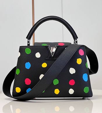 LV x YK Capucines MM 31 Bag 3D Painted Dots Print Black Taurillon Leather