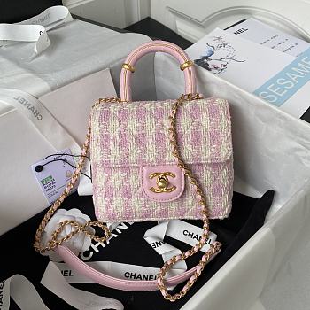 CC Mini Flap Bag with Top Handle Pink Tweed