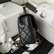 CC Mini Flap Bag with Top Handle Black Lambskin - 3