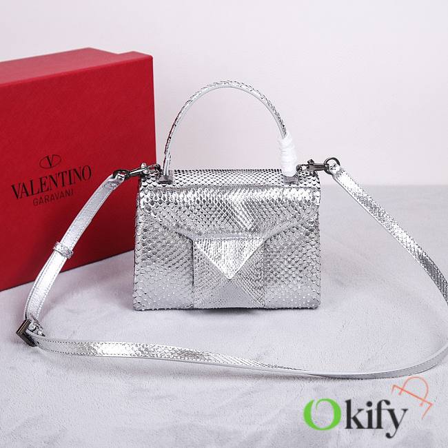 Valentino Mini 20 One Stud Silver Python Leather Handbag - 1