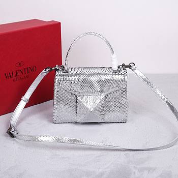 Valentino Mini 20 One Stud Silver Python Leather Handbag