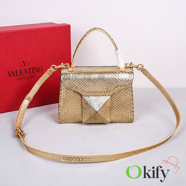 Valentino Mini 20 One Stud Gold Python Leather Handbag - 1