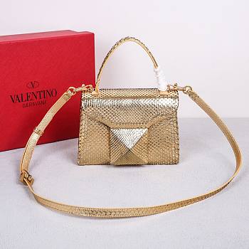 Valentino Mini 20 One Stud Gold Python Leather Handbag