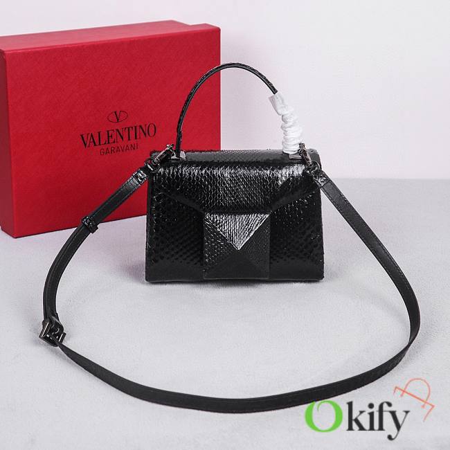 Valentino Mini 20 One Stud Black Python Leather Handbag - 1