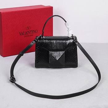 Valentino Mini 20 One Stud Black Python Leather Handbag