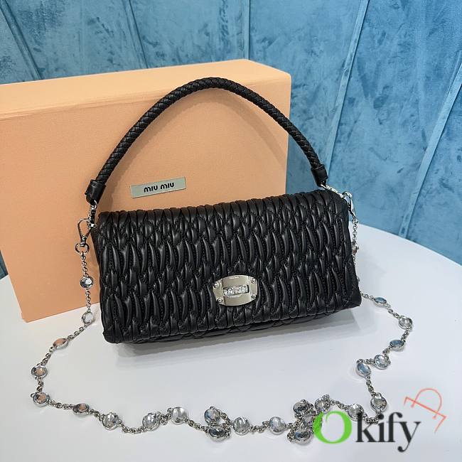 Okify Miumiu Crystal Cloque Nappa Leather Bag Black - 1