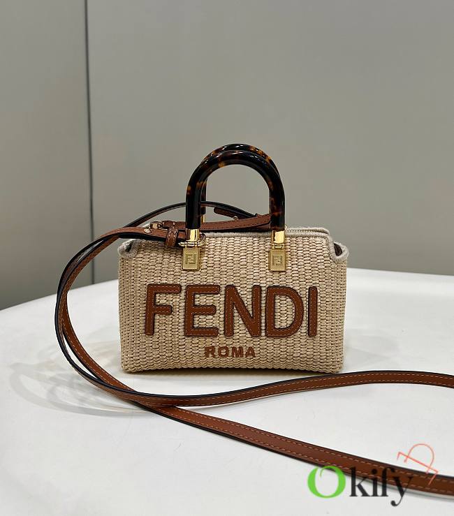 Okify Fendi By The Way Mini Natural Straw Small Boston Bag 20cm - 1