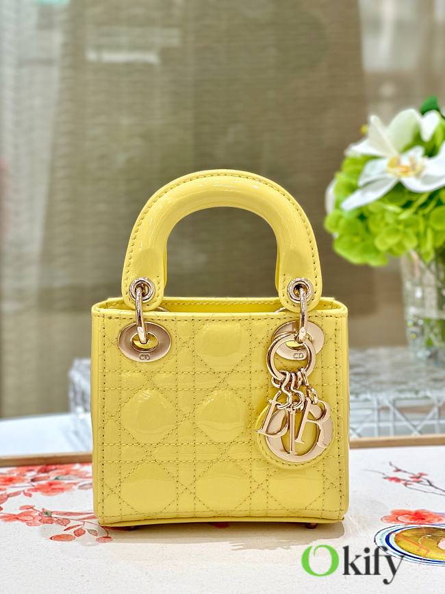 Okify Dior Micro Lady Bag Yellow Patent Cannage Calfskin 12cm - 1