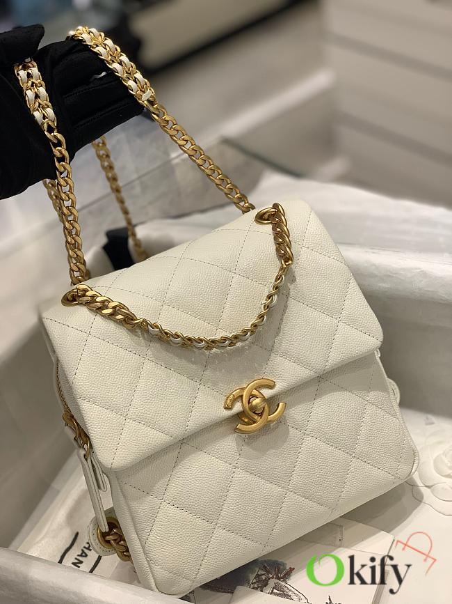 CC Caviar Quilted Multi Chain Backpack White  - 1