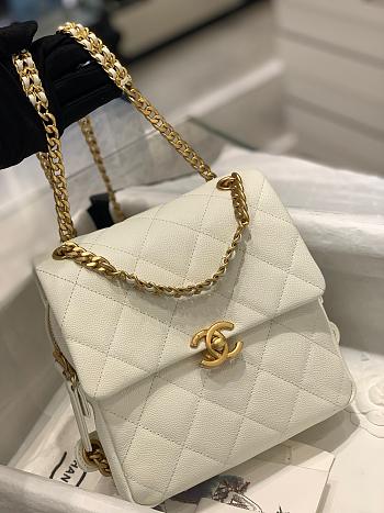 CC Caviar Quilted Multi Chain Backpack White 