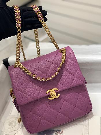 CC Caviar Quilted Multi Chain Backpack Purple