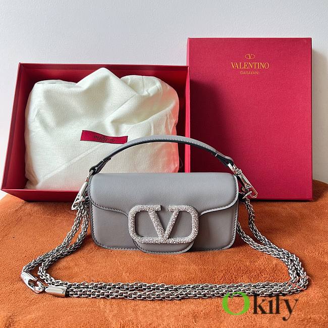 Valentino Garavani Locò Small Jewel Logo Shoulder Bag in Leather Grey - 1