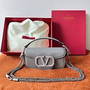 Valentino Garavani Locò Small Jewel Logo Shoulder Bag in Leather Grey - 1