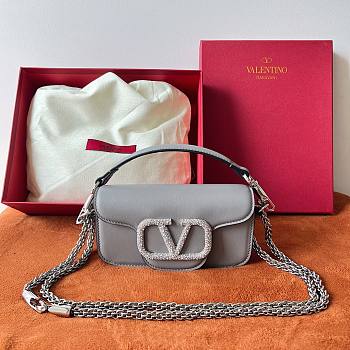 Valentino Garavani Locò Small Jewel Logo Shoulder Bag in Leather Grey
