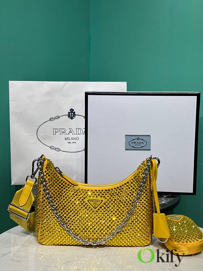 PRADA Re-Edition 2005 Satin Bag With Crystals Yellow - 1