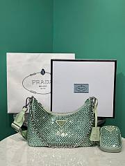 PRADA Re-Edition 2005 Satin Bag With Crystals Green - 1