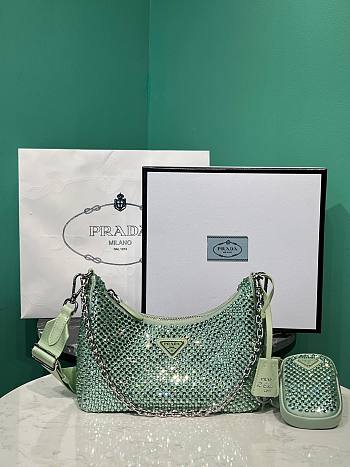 PRADA Re-Edition 2005 Satin Bag With Crystals Green
