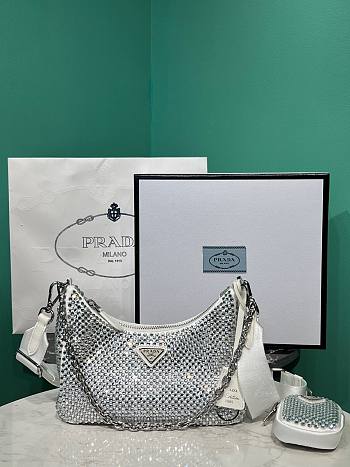 PRADA Re-Edition 2005 Satin Bag With Crystals White