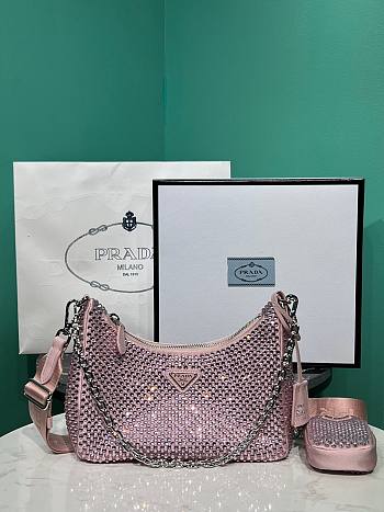 PRADA Re-Edition 2005 Satin Bag With Crystals Pink