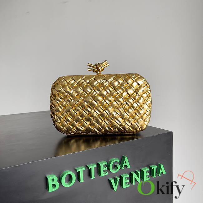 BV Knot Gold Pressed Intreccio Laminated Leather Minaudiere - 1