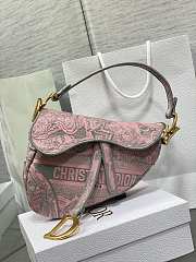 DIOR Saddle Bag Pink and Gray Toile de Jouy Sauvage Embroidery - 1