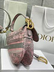DIOR Saddle Bag Pink and Gray Toile de Jouy Sauvage Embroidery - 5