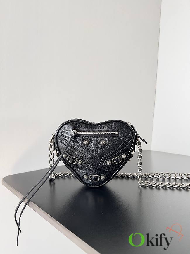 Balenciaga Women's Mini Le Cagole Heart leather Crossbody Bag Black - 1